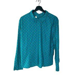 Vintage 90s Green Long Sleeve Back Button Up Top Large